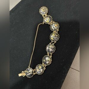 Vintage Amita Japan - Japanese Engraved Damascene Silver & Gold Inlay Brace